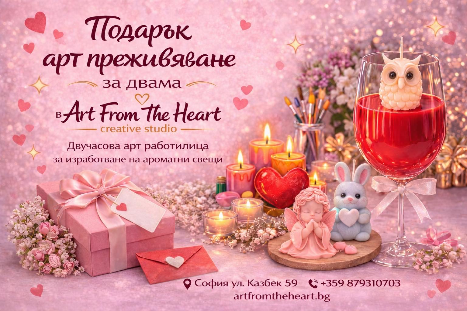 Подаръчен ваучер за арт преживяване - двучасова арт работилница за изработване на ароматни свещи за двама